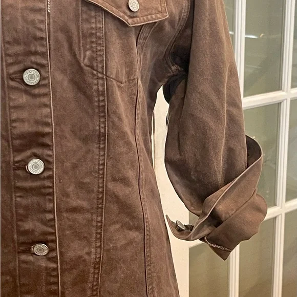 NWOT, David Bitton BUFFALO brown denim dress with removable fur collar - Picture 3 of 6